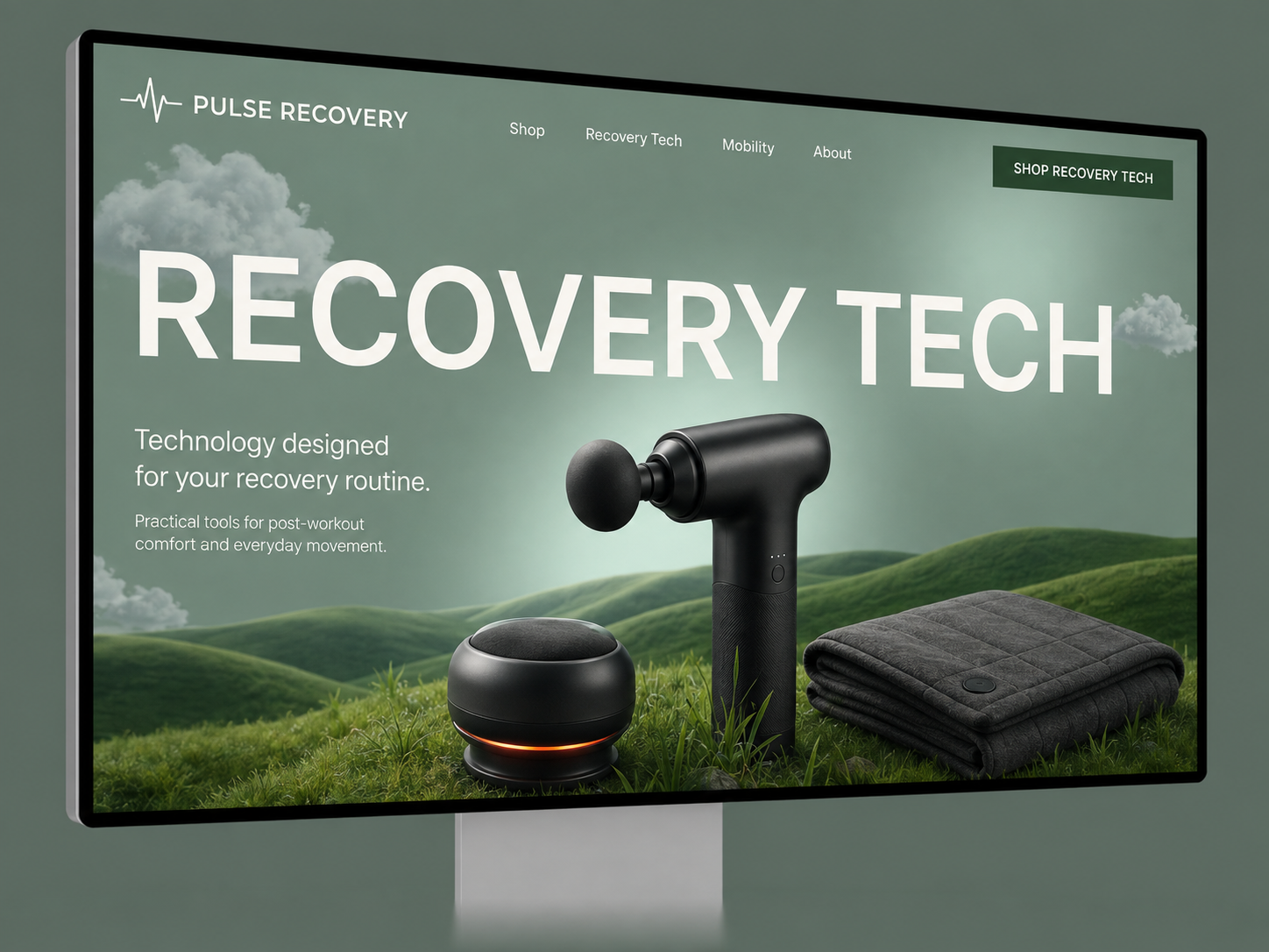 Pulse Recovery Recovery Tech collection banner featuring massage and heating devices