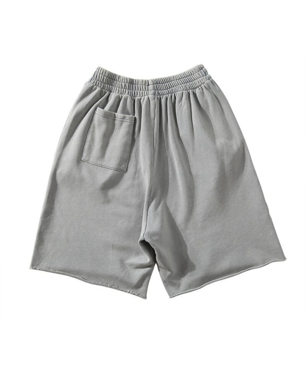 Men Cotton Shorts Thick 380G Bodybuilding Short Sweatpants Fitness Jogger Gym Men Kanye Grey West Shorts Black Zipper Pockets